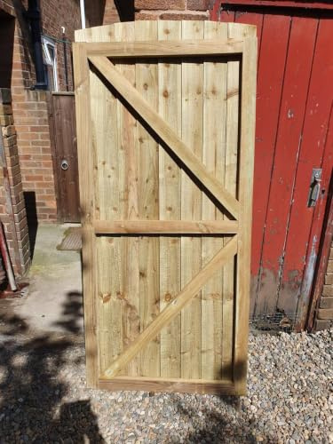 180cm x 75cm Wooden Garden Gate | Pressure Treated Feather Edge Timber Gate | Dome Top Heavy Duty 6cm Thick Semi-Braced Side Gate