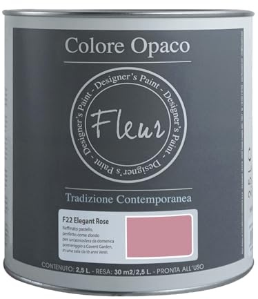 FLEUR DESIGNER'S PAINT | Pittura Chalk Paint Opaca, 2,5 L, Senza Carteggiare, Multisuperficie, Colore F22 Elegant Rose, Effetto Gesso, Per Pareti e Mobili, Extra Opaco, Ad Acqua, Made in Italy