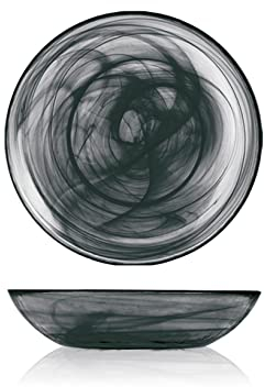 H&H Alabastro Set 6 Piatti Fondi, Vetro 21 cm, Nero, 21x21x4 cm, 6 Unità