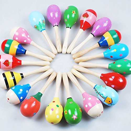 JBBERTH Mini Maracas 4 pcs, Baby Shaker Baby Rattle Handmade Wooden Rattles, Baby Music Rattles Shaker, Random Color Pattern