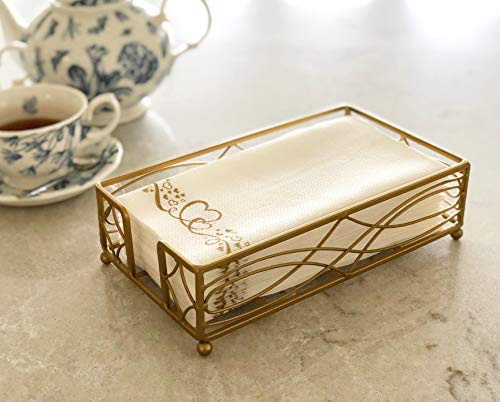 Chez JuJu Antique Gold Elegant Sturdy Guest Napkin Holder | Premium Disposable Paper Hand Towel Storage Tray Caddy | Classic Brass Vintage Bronze | Bathroom Kitchen Dining Table Wedding Party Décor