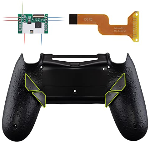 eXtremeRate Programmierbar Dawn Remap Paddel Kit für ps4 Controller-Schwarz | Textur Rückgehäuse Case, Upgrade Remapper Board, 4 Back Paddles/Tasten, Umbau Zubehör für ps4 Controller JDM-040/050/055