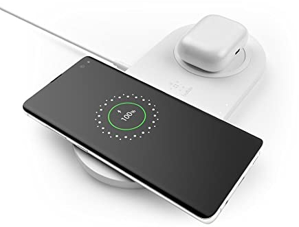 Belkin Dual Wireless Ladegerät (Dual Wireless Charging Pad 10 W für iPhone 11, 11 Pro, 11 Pro Max, Galaxy S20, S20+, S20 Ultra, Pixel 4, 4XL, AirPods und mehr)