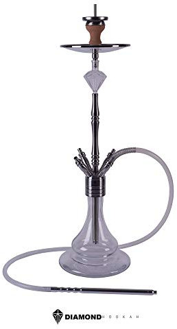 Premium RUBIN Shisha Set, Wasserpfeife Shisha Edelstahl Komplettset mit 4 Anschlüsse/Schläuche. 18/8 Schliff, Klickanschluss und Diamanten Molassefänger (Rubin 3.0)