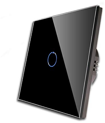 CNBINGO Touch Lichtschalter unterputz - Wandschalter einfach in Schwarz - Haptische Oberfläche - Berührungsschalter mit Glas Panel und Status-LED - 500W/Fach