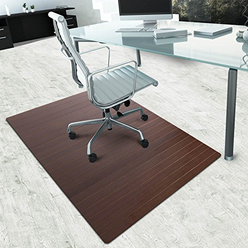 Bamboo Floor Protection Mat for Hard Floors and Carpet, with Felt Lining, Rubber Nubs for a Firm Grip, Made of Natural Bamboo, 2 Colours (90 x 120 cm, Dark - Rectangular)