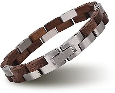 BOBO BIRD Mens Wooden Bracelet Stylish Wood & Stainless Steel Combined Wooden Bangle Jewelry Great Gift for Men (T86-1)