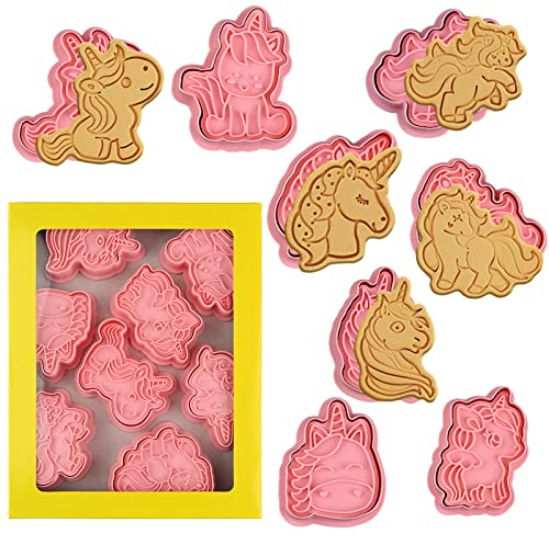 Juego de cortadores de galletas de unicornio 3D con sellos de émbolo