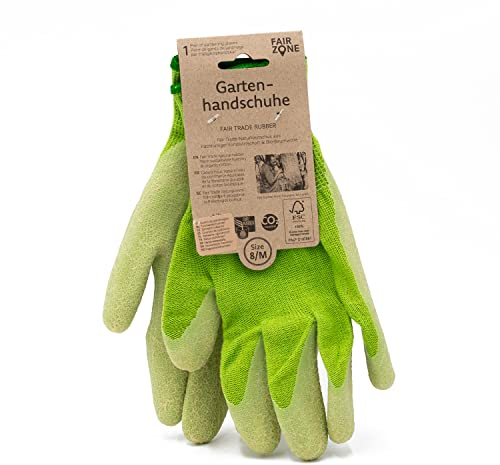 FAIR ZONE Gartenhandschuhe Gr. M - Garten- & Rosenhandschuhe -Arbeitshandschuhe aus Fairtrade-Baumwolle und FSC©-zertifiziertem Naturkautschuk, schmutzresistent & wasserfest, für Männer & Frauen