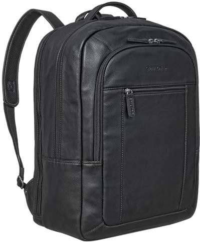 STILORD 'Erikson' Rucksack Leder XL Laptoprucksack 15 16 17 Zoll Business Backpack Großer Lederrucksack Vintage mit Trolley-Aufstecksystem und Anti Diebstahl Fach, Farbe:schwarz