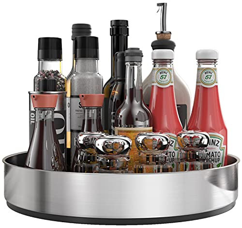 VAEHOLD Pantry Cabinet Lazy Susan Edelstahl Schwarz Gewürzregal Drehteller – Dekorative Tabletts Aufbewahrungsbehälter Organizer für Küchenschrank, Snacks, Badezimmer (30,5 cm)