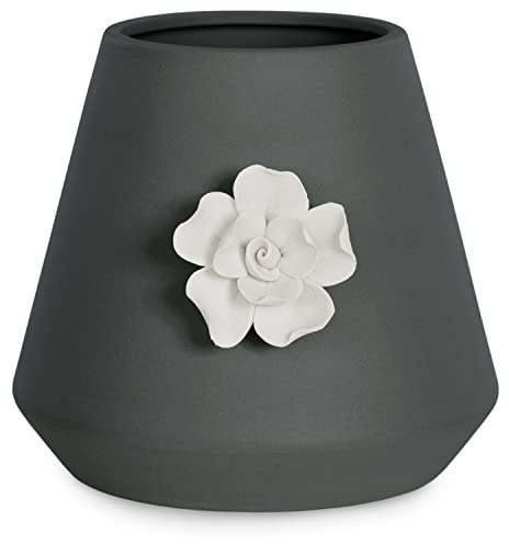 AmeliaHome Blumentopf aus Keramik Pflanzentopf Blumenmuster Deko Lusitano Schwarz