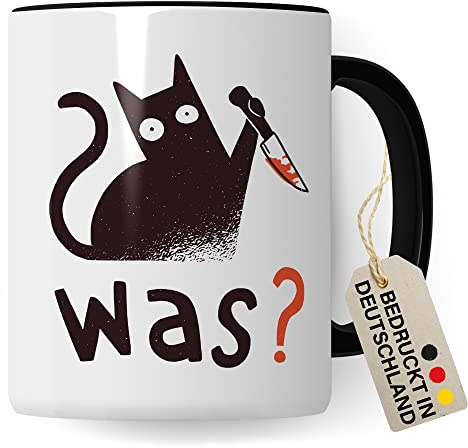 Katzen-Motiv Tasse mit Schwarzem Humor - Sarkastisches Geschenk für Katzenliebhaber, Kollegen, Katzenfreund - Büro-Humor Kater (Weiß & Schwarz)