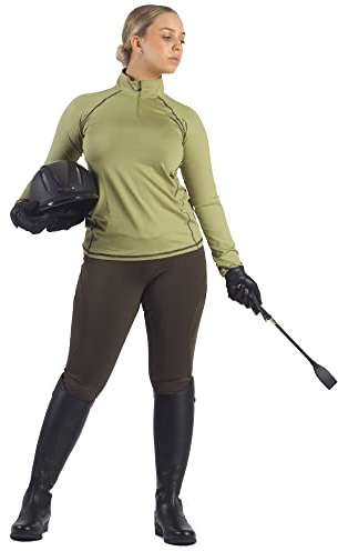 Ridleggings/tights dam matt silikongrepp med telefonfickor premium tights ridbyxor, Oliv, 28W