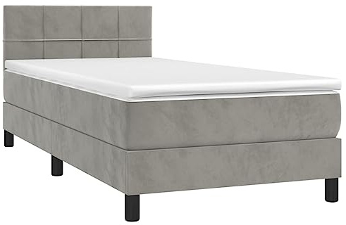 vidaXL Boxspringbett mit Matratze & LED Hellgrau 100x200 cm Samt