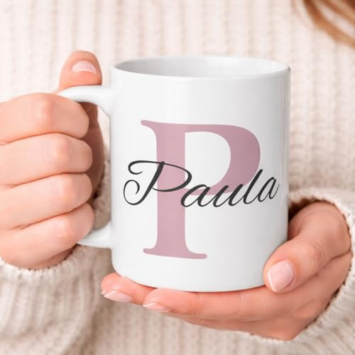 C&P Taza Personalizada en color blanco brillo con Inicial y Nombre de cerámica 350 ML