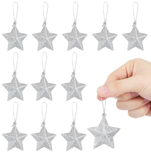 Ciieeo 24 Stück Silberne Glitzersterne Weihnachtsglitzersterne Hängende Ornamente für Weihnachtsbaum Zuhause Party Hochzeitsdekoration