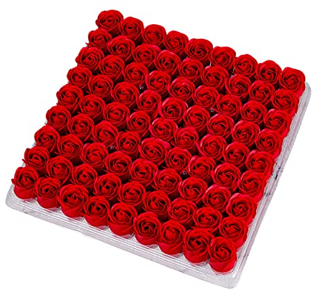 81 unidades de jabón de rosas artificiales, jabones perfumados con forma de rosa en caja de regalo, jabón perfumado de flora, flor de rosa, regalo para aniversario, cumpleaños, boda, día de San