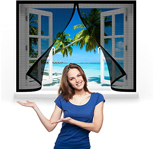 Fliegengitter Fenster Magnet 135 x 120 cm, Insektenschutz Klettband Fliegengitter Fenster mit Klettband, Automatisches Schließen für Windows/Wohnzimmer Fenstern, Schwarz