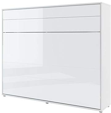 Homlando Lenart Schrankbett Bed Concept BC14 160x200 cm - Horizantal Schrankklappbett - Schrank mit integriertem Klappbett - Wandbett mit Lattenrost - Murphy Bed (Weiß Matt/Weiß Glanz)