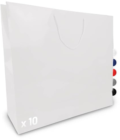 Verpackungswelt Geschenk-Tüten 10 Stück | Glänzende Papier-Tüten mit Henkel | Geschenk-Tüte 60x15x50 cm | Papier-Tüte ideal für Geburtstag, Weihnachten, Einzug & Mitbringsel | Weiß