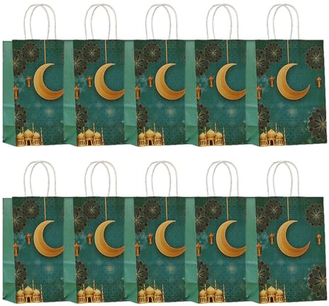 Ramadan Geschenktüte, 10 Stück Eid Mubarak Geschenkpapier, Geschenkbeutel Ramadan Deko für Muslim Ramadan Party Dekoration Supplies (grün)