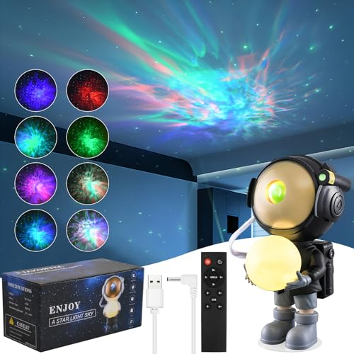 Jinlaili Proiettore Astronauta Cielo Stellato Galassia, Ruotabile a 360° con timer e telecomando, Luce notturna Galaxy, Proiettore Galaxy (Nero)