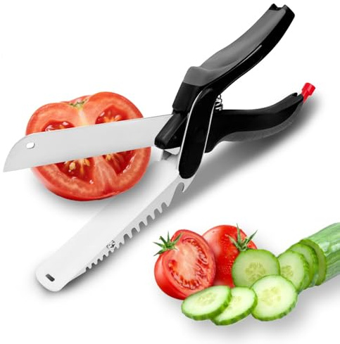 LANVIYA 6 in 1 Kitchen Scissors for food,Tomato Knife Chops Cutting Board Scissors with Safety Lock，Detachable kitchen shears for food Meat Cheese Vegetable Fruit, Dishwasher Safe
