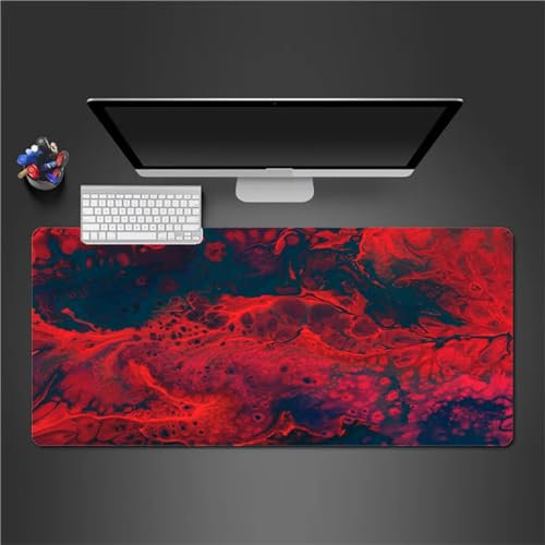 QiHon Gaming Mauspad XXL Rote Flüssigkeit Großes Mauspad Schreibtischauflage mit Vernähte Kanten Einer speziellen Oberfläche verbessert Geschwindigkeit und Präzision 800x400x2mm
