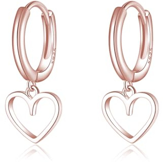 Reffeer Massive 925 Sterling Silber Herz Tropfen Ohrringe Creolen für Frauen Ohrringe Mädchen Ohrringe Herz Creolen Huggie Drop Ohrringe