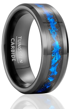 SOXEMAN Fascia con Intarsio Nebula - Anello Nuziale in Tungsteno Nero Larghezza 8mm con Intarsio in Foil Nebula per Uomo e Donna (Misura USA) | Nebula Blu | Misura USA 10 (62,2 mm)