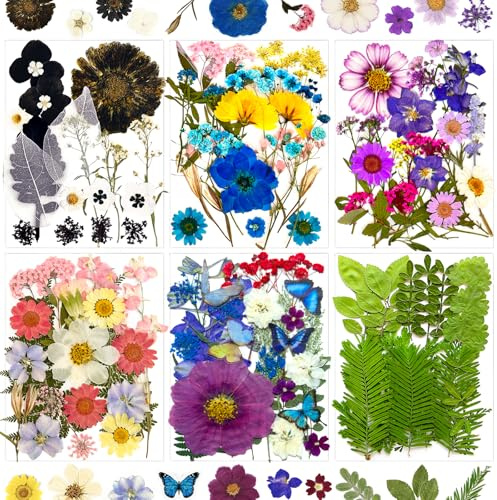 MIKIYA 133Pcs Dried Pressed Flowers for Resin Molds, Assorted Real Natural Bulk Dry Floral Leaves for DIY Art Crafts, Epoxy Jewelry, Soap, Candle Making, Nails Decor