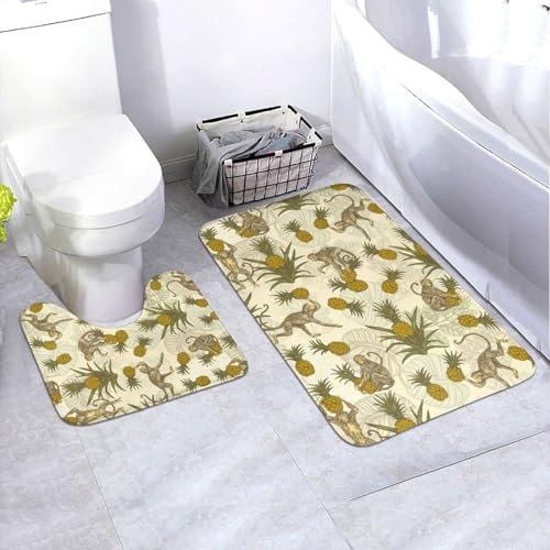 Xiso Ver Badezimmerteppich-Set, Motiv: Affen und Zirbeln, 2-teilig, weicher Teppich, WC-Unterlage und 89,9 x 61 cm, waschbarer Memory-Schaum, Badematte, Vorleger, Heimdekor-Zubehör