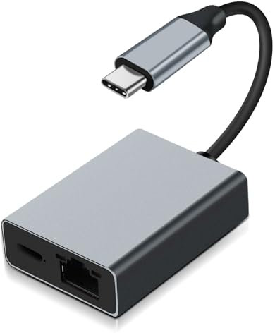 Adattatore di Ricarica USB-C/Ethernet per Chromecast (fino a 100 W di potenza), da USB C a RJ45 Ethernet 1000 Mbps per Chromecast, 15/16, Mac-Book Air, Mac-Book Pro e Windows
