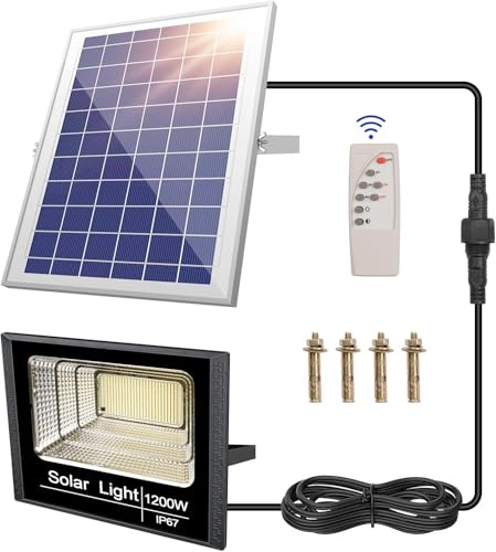 sunSign Solarleuchten Außenstrahler, 294 LED Superhelle Solarleuchten IP67 Wasserdicht mit Fernbedienung, 5 Modi Dimmbar 6500K Außenstrahler mit 5M Kabel für Garten, Lagerhaus, Garage