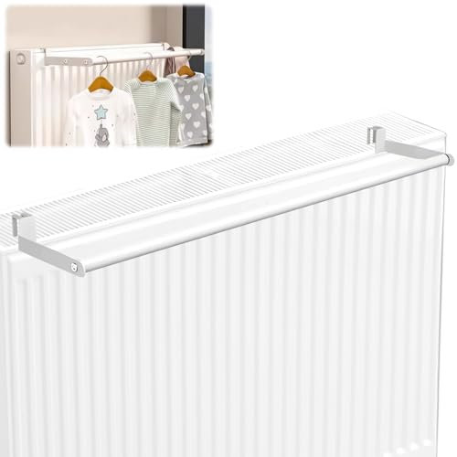 Recitem Wäscheständer für Heizkörper, 2 Stangen – 50 cm, ideal als Handtuchtrockner und Handtuchhalter für Heizung, Hakenbefestigung für platzsparendes Trocknen von Kleidung (Doppelpol)