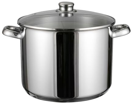 Edelstahl Induktion Kochtopf mit Glasdeckel - 10 L - Metall Küchentopf mit Griffen rostfrei - Universal Topf Suppentopf Gulaschtopf Topf für Suppe Eintopf Gemüse induktionsgeeignet