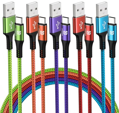 USB C Cable 5 Pack 10ft USB Type C to A Cord Fast Charging Nylon Braided | USB to USB C Cable for Samsung Galaxy S9 S8 Note 9 Note 8 Galaxy Note 20 10 S21 S20 S10 Plus USB Type C Cable