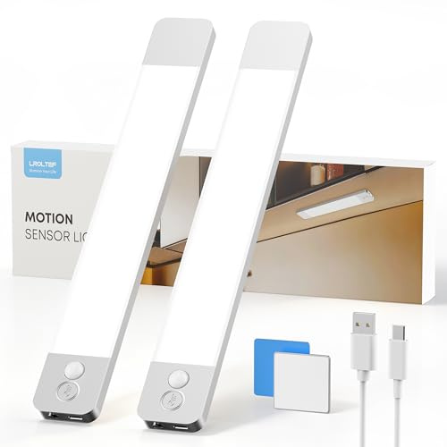 LROLTEF LED Lampe Cuisine Meuble avec Detecteur de Mouvement - 30cm 2200mAh 4000K Dimmable & Rechargeable Lumières para Placard Cuisine, Escalier, Le Couloir, Chambre | 2 Piezas