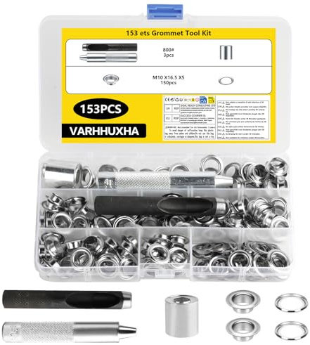 153 SetOjales Metalicos, 10mmOjales para Lonas, Kit de Ojetes Metalicos, Alicates Ojales para Tela, Cuero, Cortinas, Zapatos, Manualidades con Kit de Herramientas para Ojales de Metal