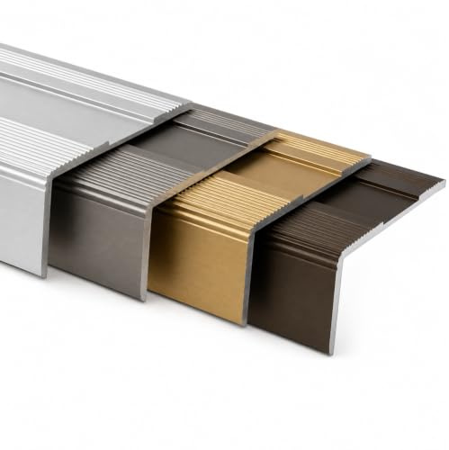 Floordirekt Treppenkantenprofil aus Aluminium 134cm - inkl. Schrauben und Dübeln | Winkelprofil 37mm Breite x 17 mm (Silber) Glory