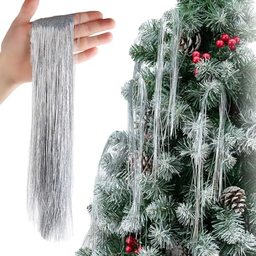 3000 Strands Christmas Tinsel Icicles,50cm Silver Aluminum Foil Tassel Christmas Tree Decoration Tinsel Foil Fringe Garland Angel Hair Tinsel Lametta for Holiday New Year,Birthday Party Supplies