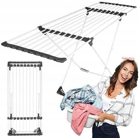 BAKAJI Stendibiancheria XXL Estensibile e Pieghevole per Bucato, Stendino Salvaspazio Allungabile 18 Metri di Stenditura con Ruote per Spostamento Rapido, Asciugatura Uniforme, Griglia Telescopica