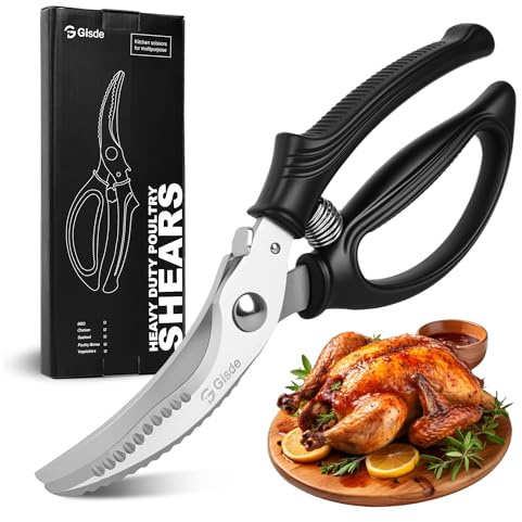 Gisde Heavy Duty Poultry Shears Kitchen Shears for Food Kitchen Scissors All Ppurpose Heavy Duty Scissors for Chicken, Meat, Bone, Poultry, Spring Loaded, Dishwasher Safe