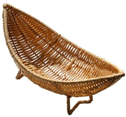 Toyvian Panier à Légumes Tressé en Plastique Ton Café, Design Tissé Naturel de Bateau, Support de Rangement Multifonction Sûr pour Fruits et Snacks Comptoir de Restaurant