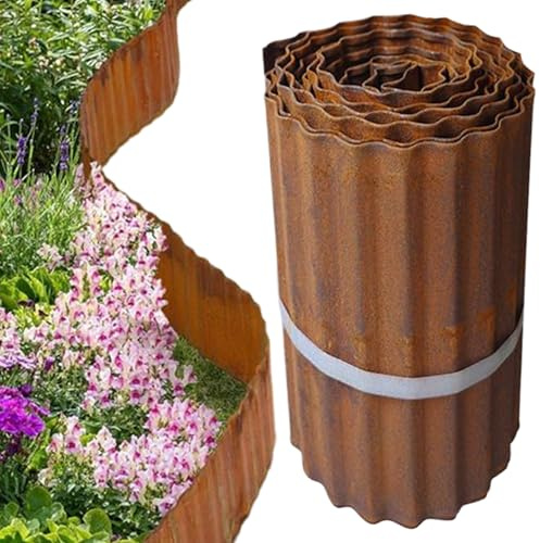 Zegaqae Gartenkantene - Rasenkante - 10 Meter Flexible Wellblech Kantenstein Für Schwimmbecken Gehweg Auffahrt Blumenbeet Terrasse Spielbereich