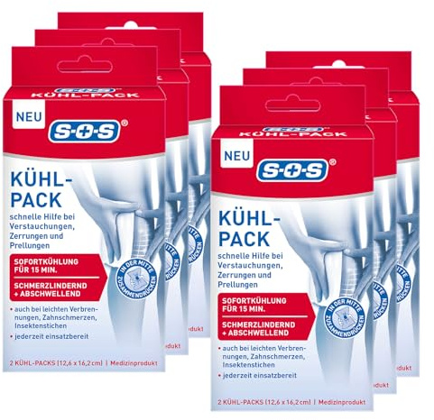SOS Kühl-Pack 6x 2er Set (12,6 x 16,2 cm) – Sofortkühlung bei Verstauchungen, Zerrungen, Prellungen, Verbrennungen & Zahnschmerzen – Beugt Schwellungen vor – Einfache Anwendung