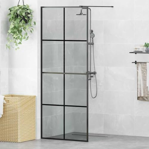 Mokuyary Duschvägg italiensk svart 80 x 195 cm härdat glas, separation, duschvägg för öppet utrymme, badrum