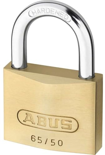 ABUS Vorhängeschloss Messing 65/50 gl.-6504 - gleichschließend - Kellerschloss, Spindschloss u. v. m.- Messing-Schlosskörper - gehärteter Stahlbügel - ABUS-Sicherheitslevel 6 | Robustes Kellerschloss mit Stahlbügel und NANO PROTECT Beschichtung, Level 6 Sicherheit für Spind, Tor und Werkzeugkiste