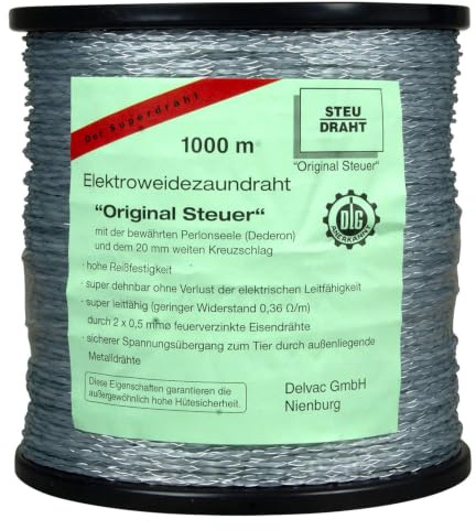 horizont Original Steuerdraht Weidezaundraht, 1000 m, 30 kg Bruchlast | Hohe Reißfestigkeit und Dehnbarkeit, Dederonlitze, Weidezaunband, Breitband Litze, Elektrozaun